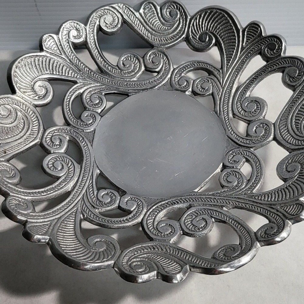 Vintage Ornate 9x9' Candle Holder Plate Silver Decorative Accent Centerpiece‎